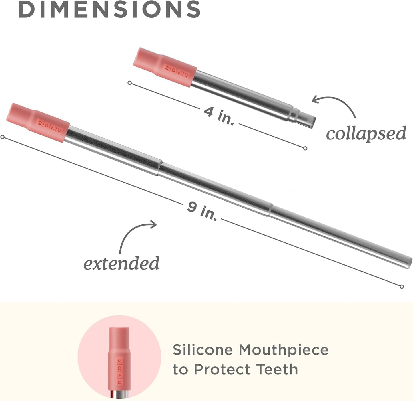 ZOKU Reusable Metal Straw with Case for Travel, Red - Collapsible Stainless Steel Drinking Straw with Silicone Tip and Cleaner Brush, Ideal for Key Chains, Pockets, Purses
