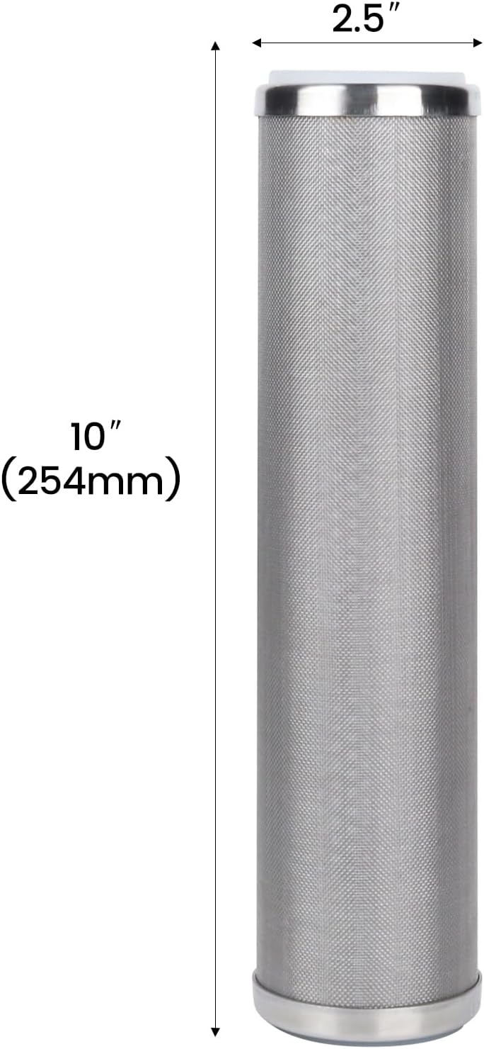 Amwater Stainless Steel Cleanable Wire Mesh Filter Cartridge 10”Length,2.5"OD(100 Micron)
