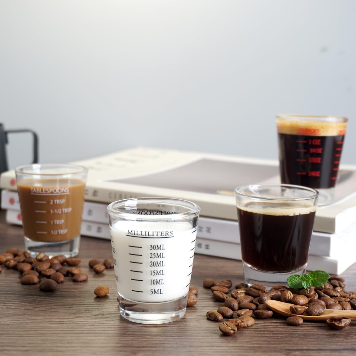Shot Glasses Measuring cup 2018 Liquid Heavy Glass Wine Glass Espresso Shot Glass 26-Incremental Measurement 1oz, 6 Tsp, 2 Tbs, 30ml (2 pack-red 30ml)