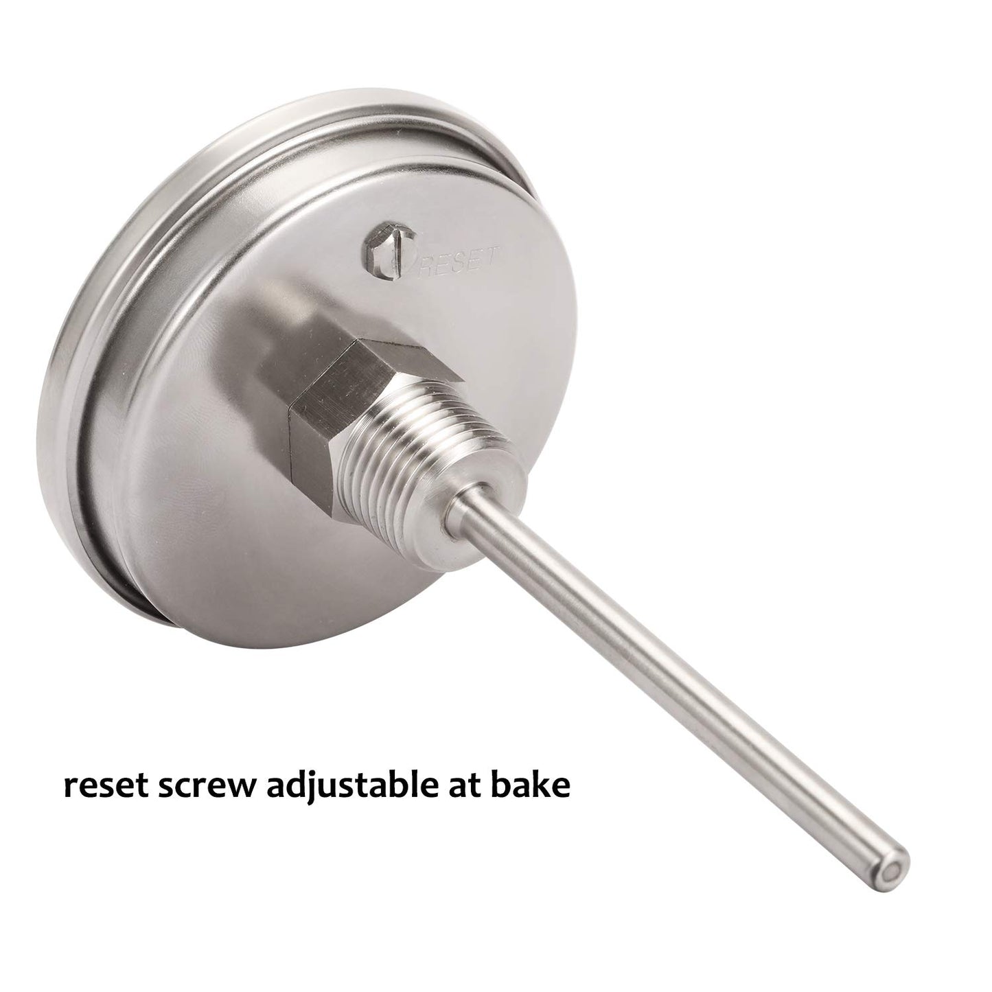 Measureman Fully Stainless Steel Bimetal Dial Thermometer, 3" Dial, 4" Stem, 50-500 deg F/10-260 deg C, -1% Accuracy, Adjustable, 1/2" NPT Back Mount