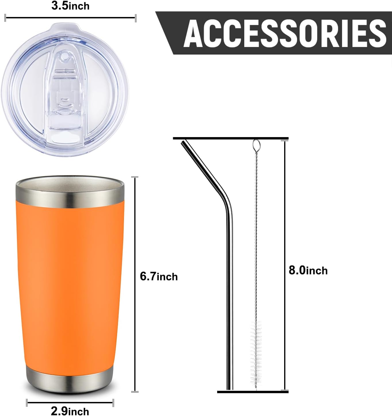 COMOOO 20oz Double Wall Vacuum Insulated Travel Mug, Stainless Steel Tumbler with Lid and Straw Durable Powder Coated Insulated Coffee Cup for Cold & Hot Drinks（Orange, 1 Pack）