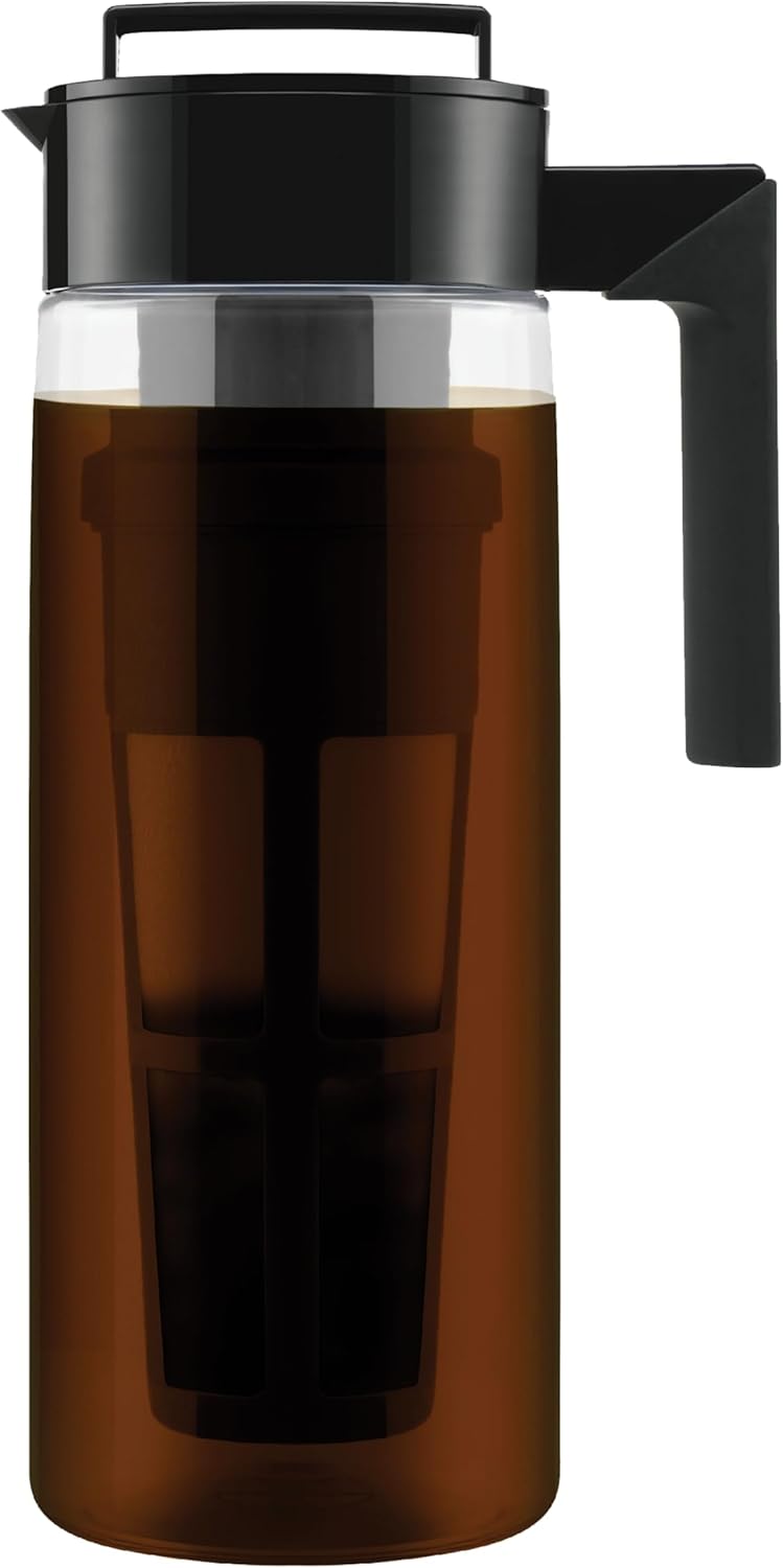 Takeya Tritan Cold Brew Coffee Maker - Airtight Pitcher with Leak-Free Lid - BPA-Free Cold Brew Maker with Silicone Handle - Dishwasher-Safe Pitcher for Homemade Cold Brew - 2 Quart, Black