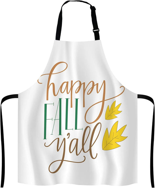 Happy Fall Y'all Kitchen Cooking BBQ Chef Apron,Funny Apron for Men, Women - Dad Presents, Presents for Men - Birthday, Mothers Day Presents for Mom, Wife, Husband, Brother, Friends