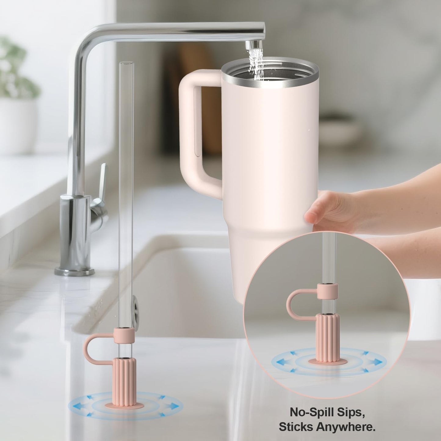 YOTIME Silicone Straw Covers Cap, 6 Pcs Reusable 0.39in/10mm Suction Cup Straw Toppers for Stanley Cup 40 30 oz, Pink