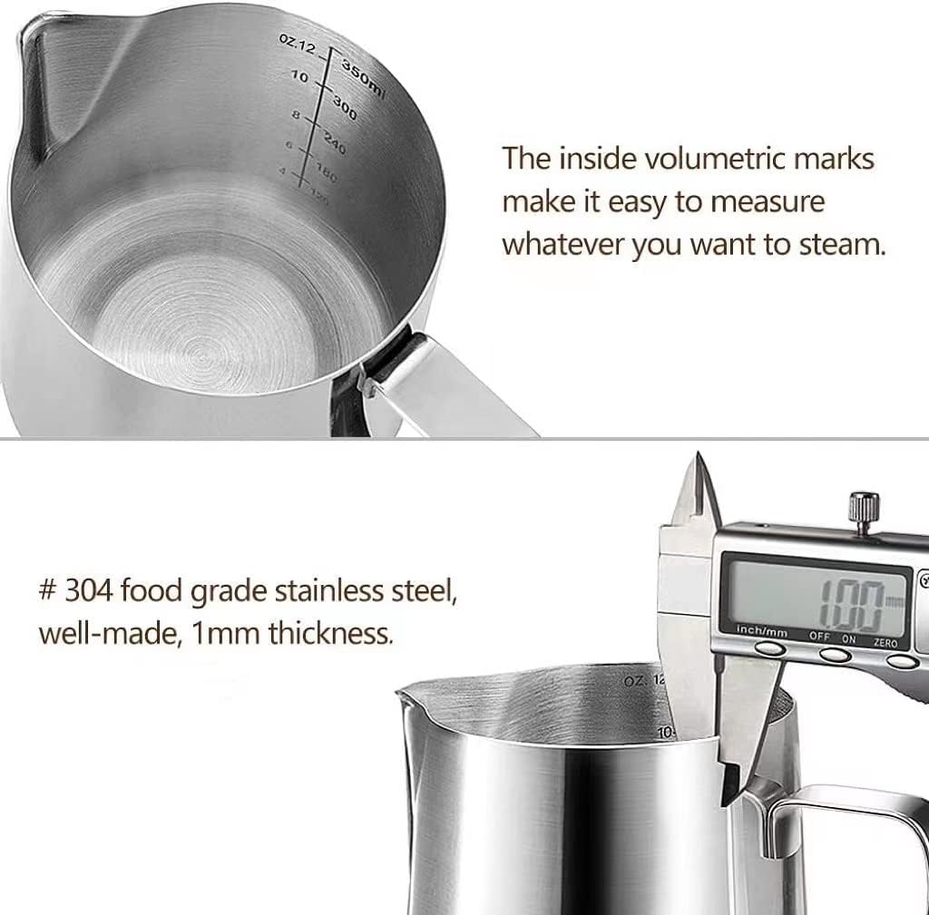 HOOMIL Milk Frothing Pitcher, 20oz/600ml Stainless Steel Steaming Pitcher Barista Milk Frother Cup Jug for Espresso Machine Coffee Cappuccino Latte Art - Silver