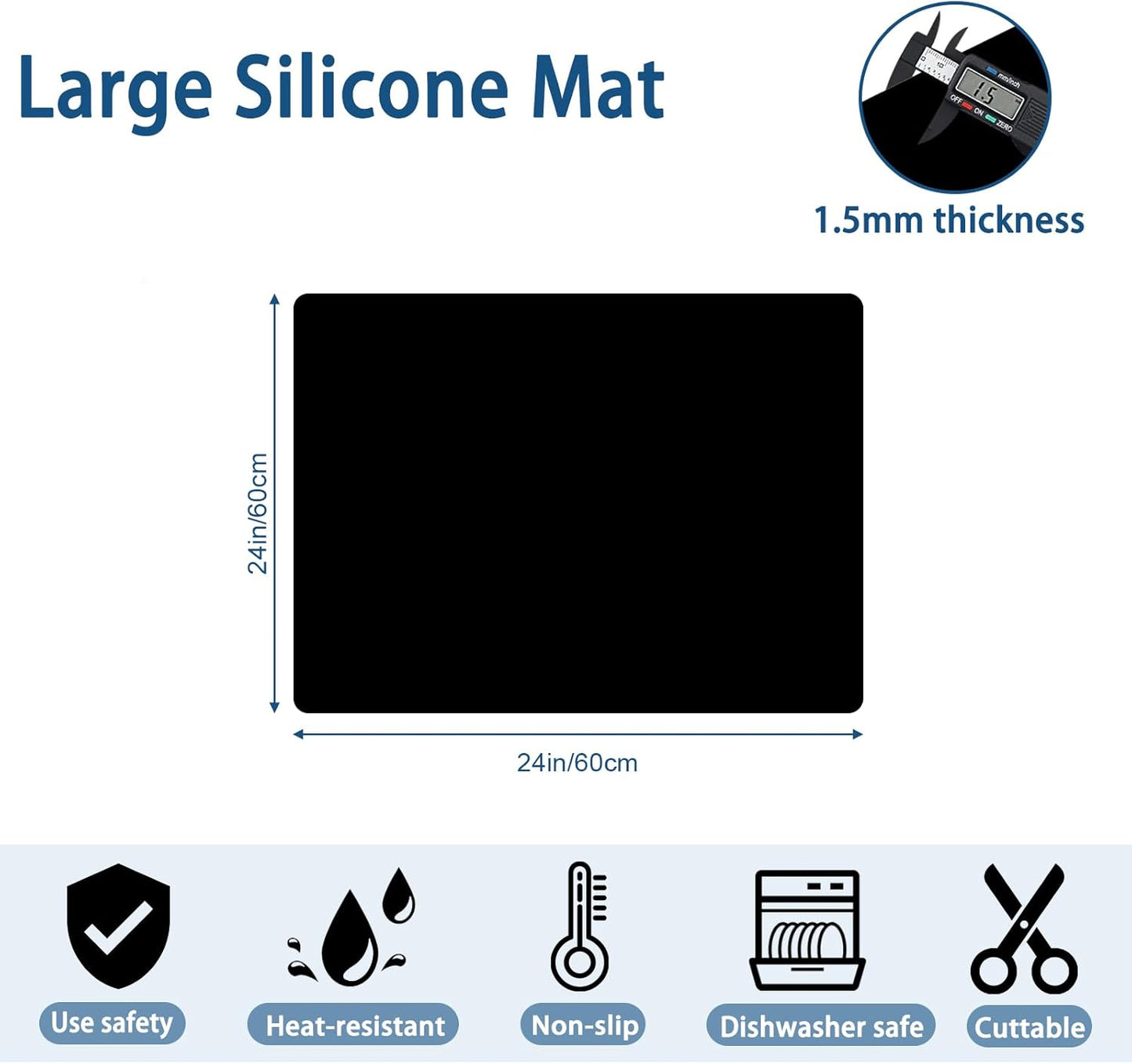 24"x24"(60cmx60cm) Silicone Mat for Kitchen Counter, Heat Resistant Non-Slip Countertop Protector, Waterproof Silicone Craft Mat for Kitchen Island, Dark Gray