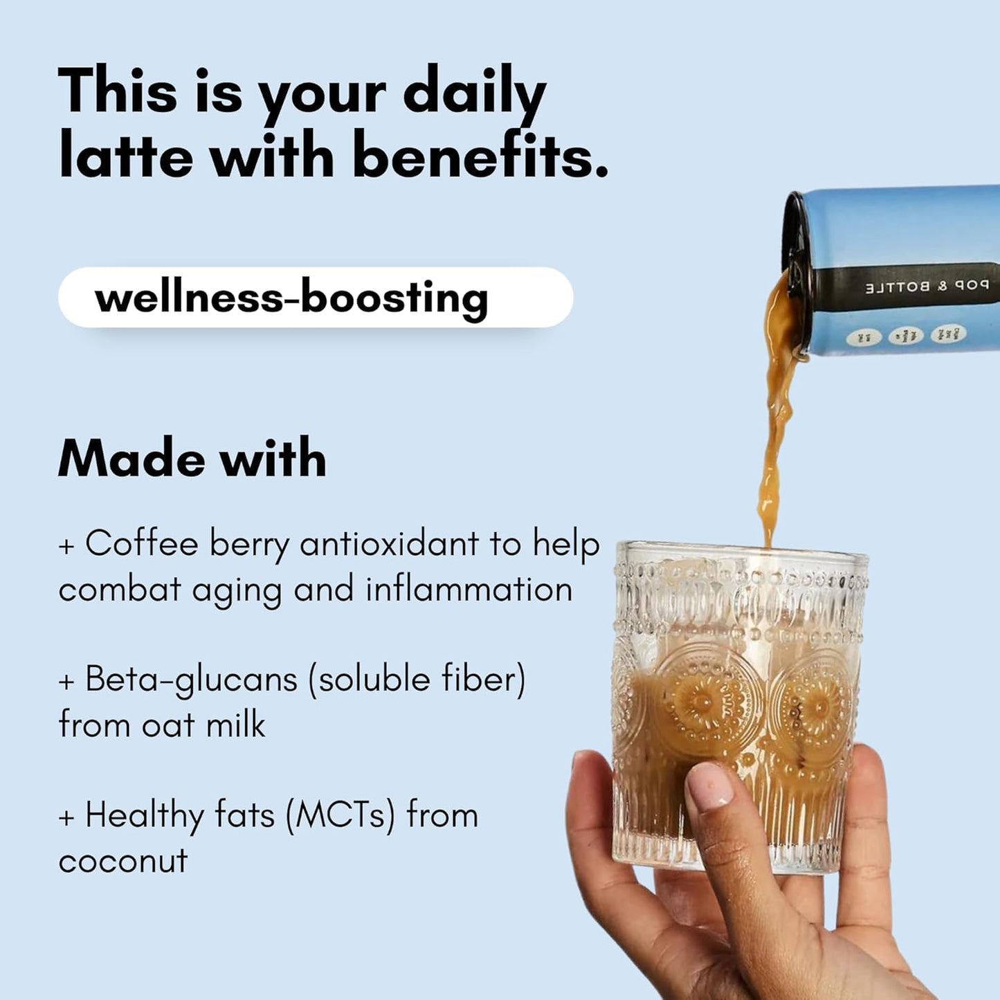 Pop & Bottle, Classic and Matcha Oat Milk Lattes - Reishi and Maitake Mushrooms, Green Tea, Cold Brew, Coffee Berry, MCT Oil, Organic, Dairy & Gluten Free, Vegan - 8 Fl Oz, (Pack of 12), 6 Each