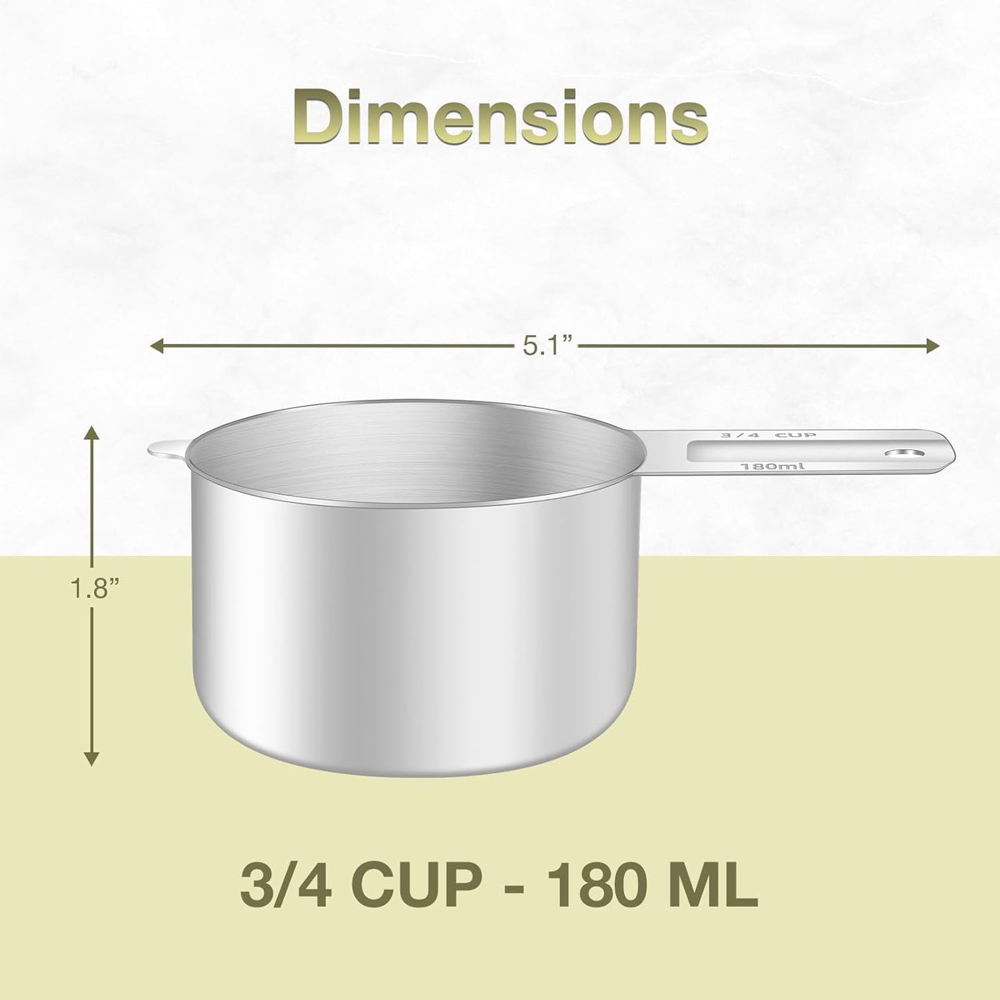 2PCS 3/4Cup (180ml, 6oz) Single Measuring Cup, Etched Inner Scale Stainless Steel Measure Scoop, Metric and US Measurement, Dishwasher Safe