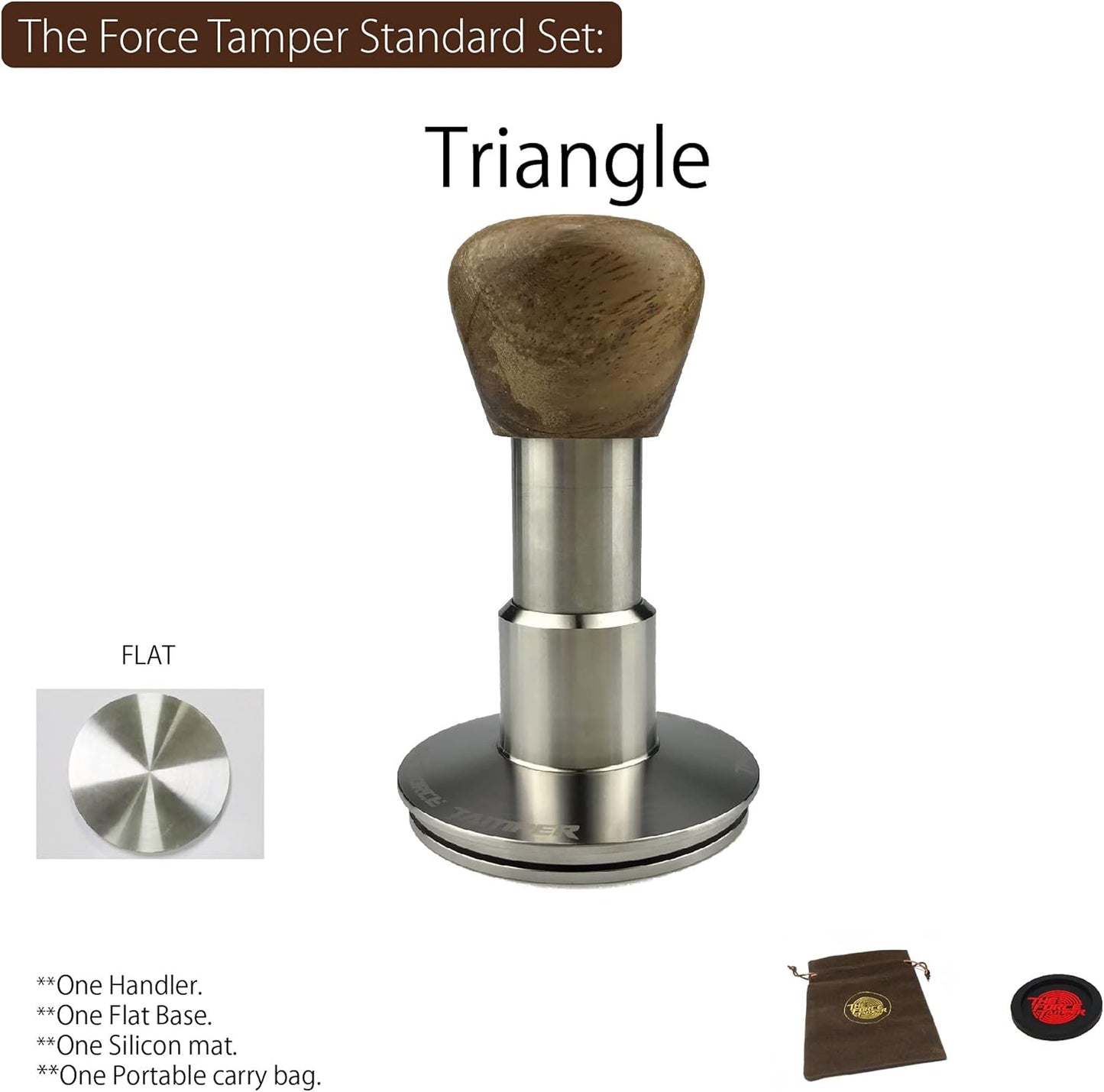 The Force Tamper Automatic Impact Coffee Tamper Standard Set Wood Handle (Triangle, 58.35mm)
