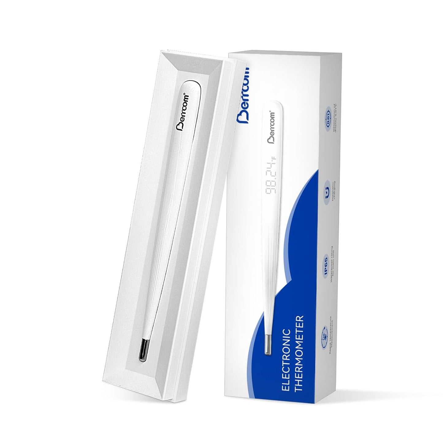 Berrcom Rechargeable Digital Thermometer for Adults and Kids, Medical-Grade Accurate Thermometers with LED Display, Fever Alarm, Fast Reading, Portable