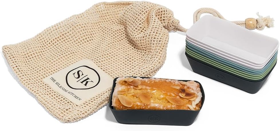The Silicone Kitchen Silicone Individual Mini Loaf Pans - Reusable, Non-Toxic, BPA Free, Dishwasher Safe, Bento Box Accessories (12 Pack, Navy, White, Blue, Green)