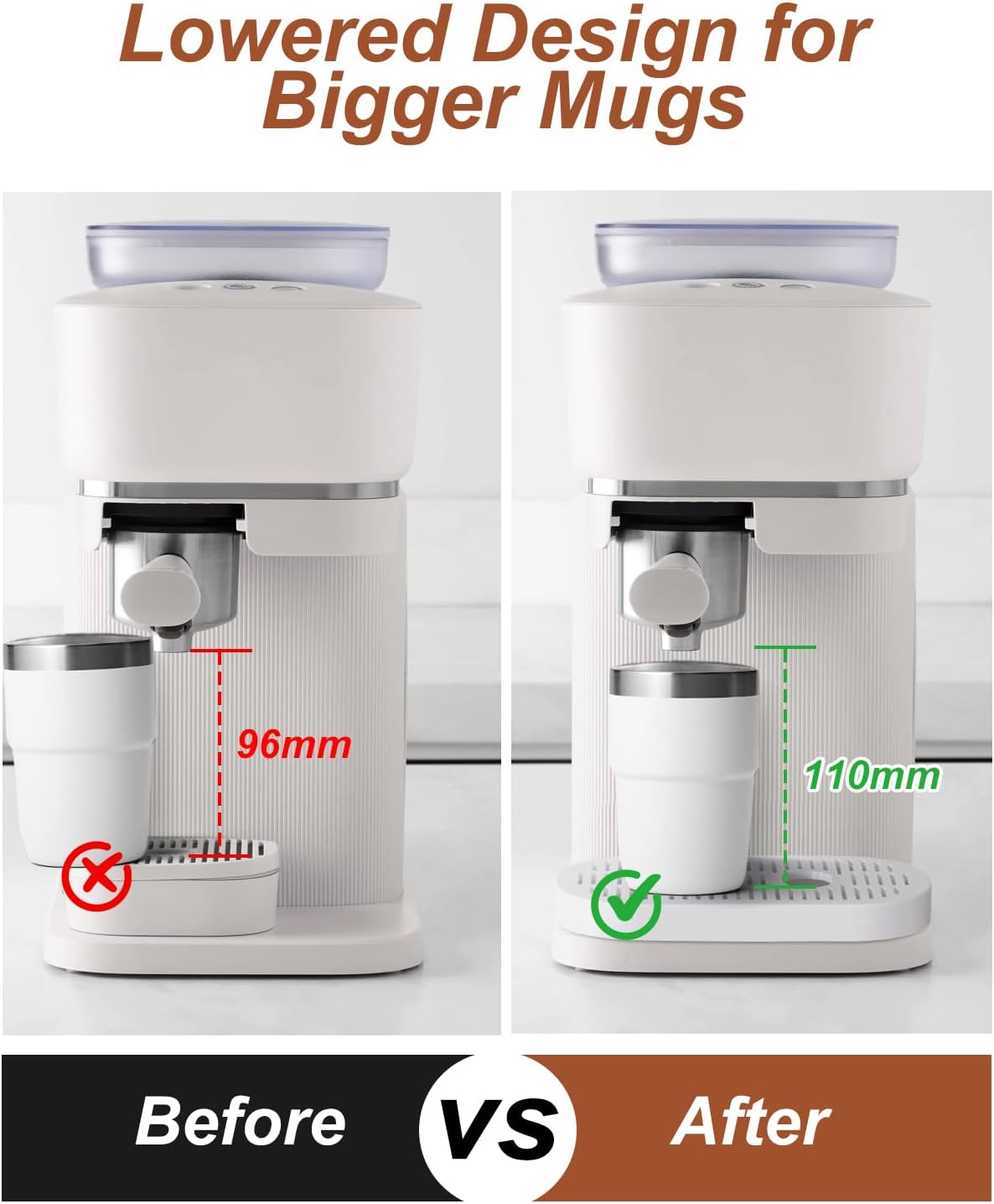 Drip Tray Lower & Extension for Philips Baristina Espresso Coffee Machine, Lower & Wider Base for Oversized Cups, PETG Material, Easy Clean