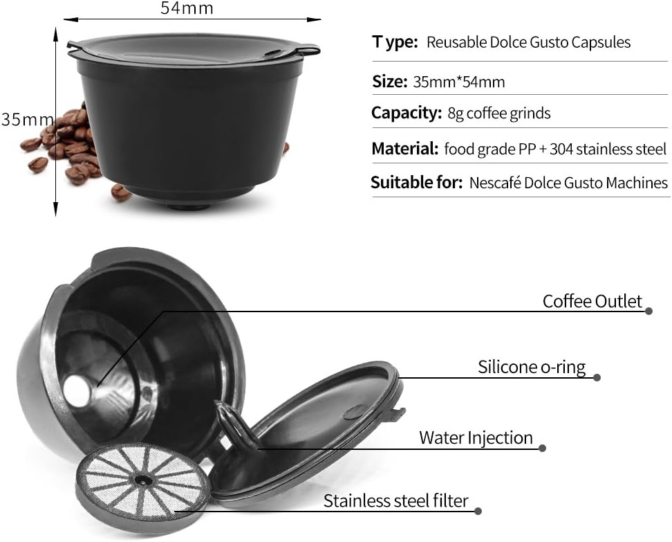 BRBHOM Colorful Dol*e Gu*to Refillable Capsules Pods,6 Refillable Coffee Capsule Reusable Coffee Filter Compatiable with Dol*e G*sto(6 Pcs colorful）
