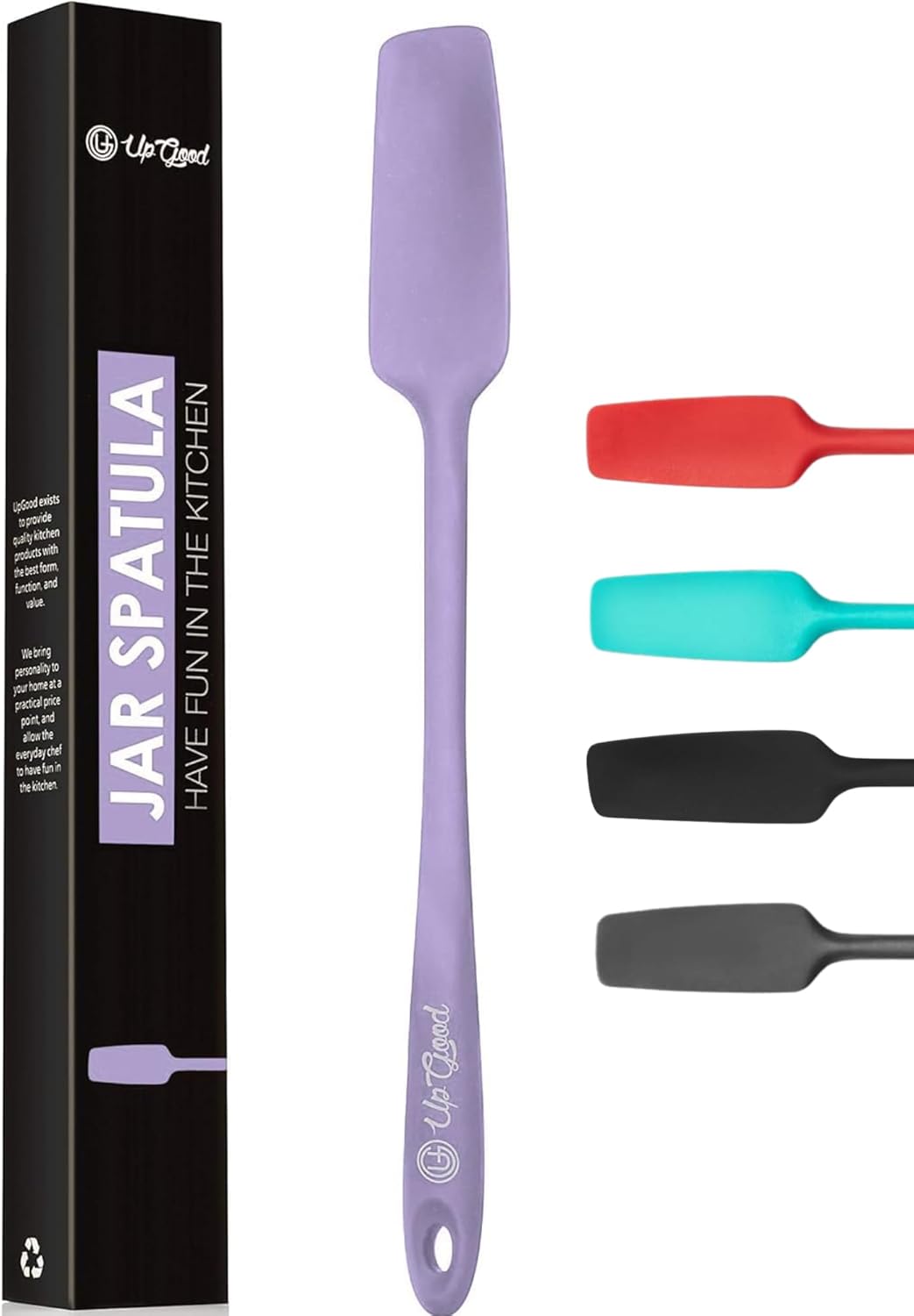 Silicone Jar Spatula | 600F Heat Resistant Non-Stick Rubber Scraper | Perfect for Jars, Smoothies, Blenders | One Piece Utensils | Durable Kitchen Cookware (UpGood Professional Spatulas, Purple)