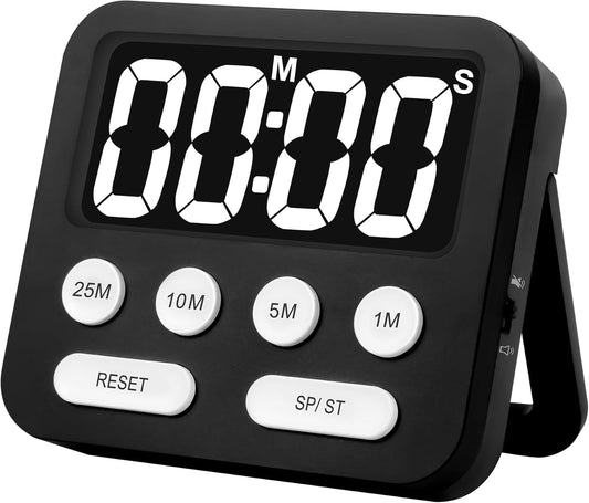 Pomodoro Timer, Digital Productivity Timer with Large Display, Kitchen Timers for Cooking, Settings 1-5-10-25 Minutes, Black
