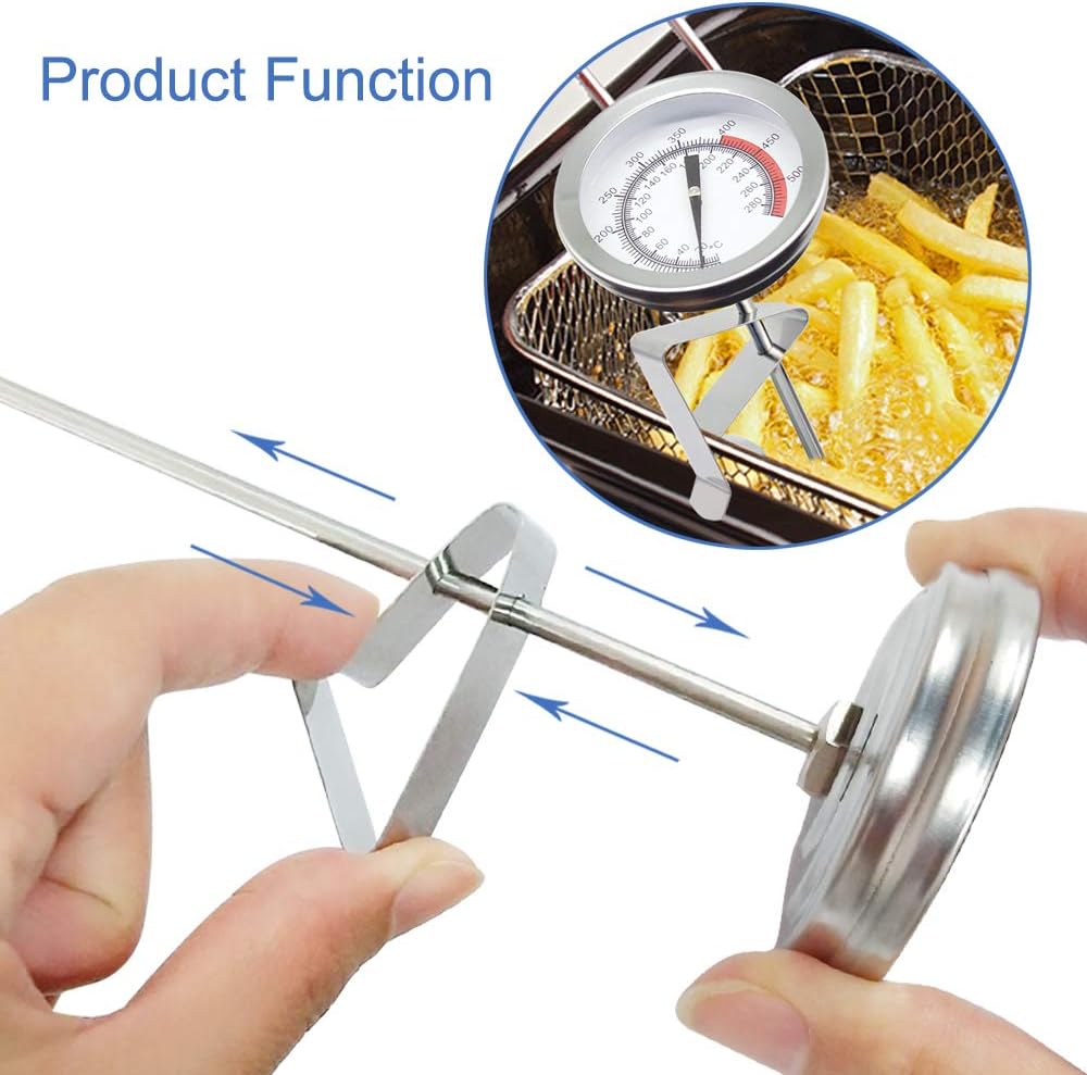 Deep Fryer/Candy/Turkey Thermometer with Clip&15 inch stem - Professional Kitchen Pot Fryer,Stainless Steel Fry Oil Thermometer for Frying,Candy and Meat Cooking