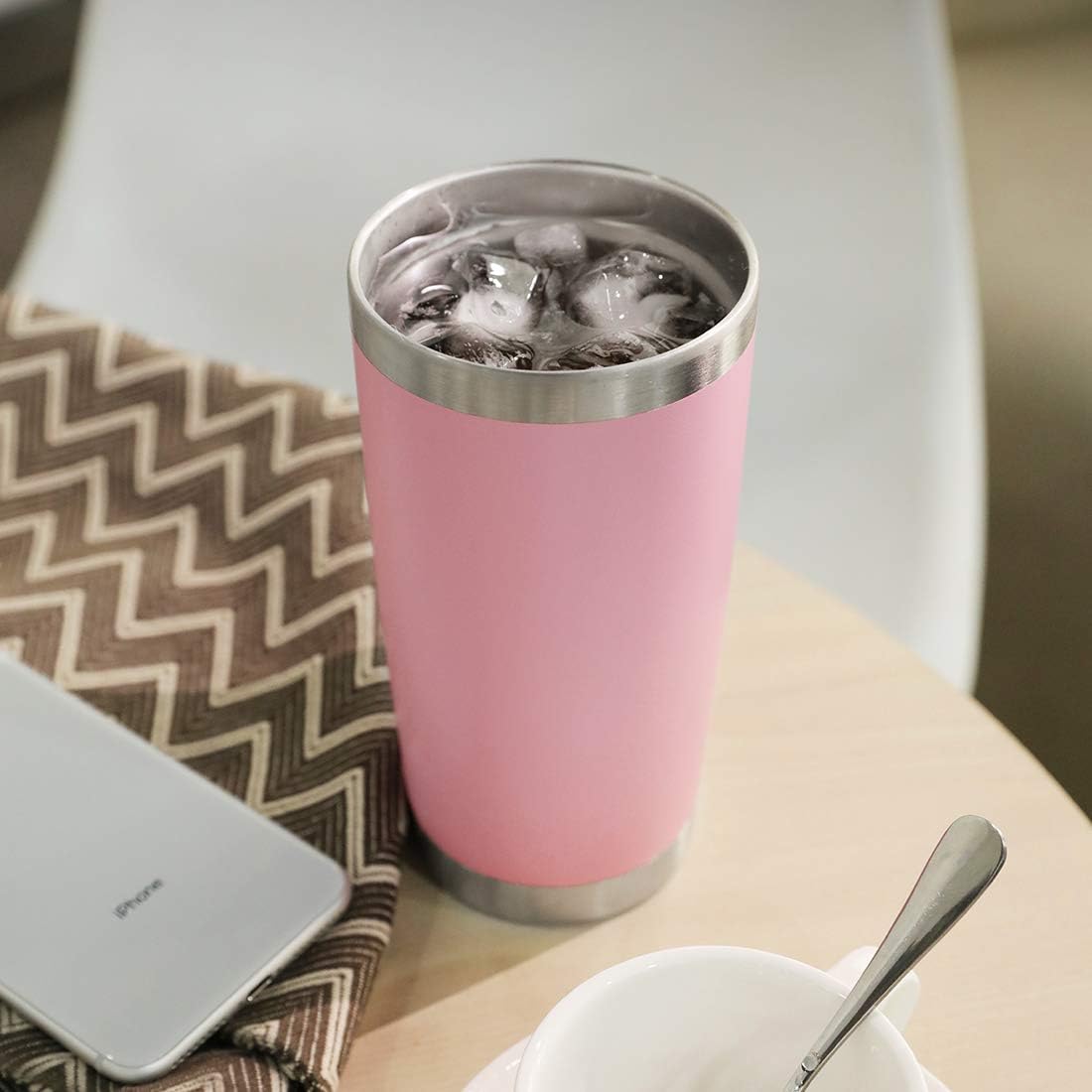 DOMICARE 20oz Stainless Steel Tumbler Bulk with Lid, Double Wall Vacuum Insulated Travel Mug, Powder Coated Coffee Cup, Pink, 1 Pack