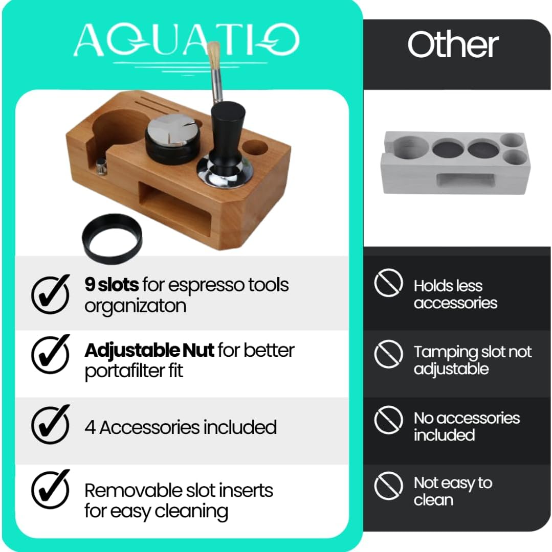 Espresso Tamping Station With Tools - 58mm - Includes Coffee Tamper, Distributor, Dosing Funnel & Brush - Wooden Coffee Tamper Station - Espresso Organizer & Portafilter Holder