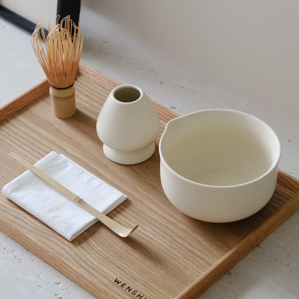 WENSHUO Matcha Kit - Premium Matcha Whisk Set with Traditional Bamboo Tools, Ideal Matcha Tea Set for Home (Crème)