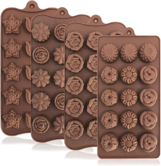 4 Pack Flower Shape Silicone Molds Chocolate Candy Mold, DanziX Silicone Mold for Wedding,Festival, Parties, DIY Enthusiasts-15 Cavity