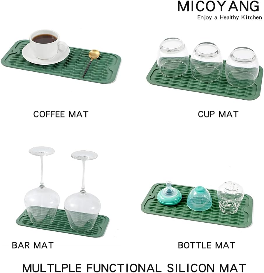 Silicone Dish Drying Mat for Multiple Usage,Easy clean,Eco-friendly,Heat-resistant Silicone Mat for Kitchen Counter or Sink,Refrigerator or Drawer Liner Green S 12 inches x 6 inches