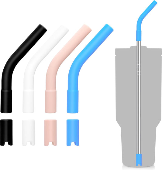 4 Set Silicone Straw Tips, Food Grade Rubber Metal Straws Tips Covers with Silicone Bottom Only Fit for 8MM Stainless Steel Straw