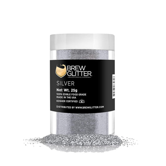 Silver BREW GLITTER Edible Glitter For Drinks, Cocktails, Beer, Garnish Glitter & Beverages | KOSHER & HALAL Certified | 100% Edible & Food Grade | Vegan, Gluten, Nut Free (25g, Silver)