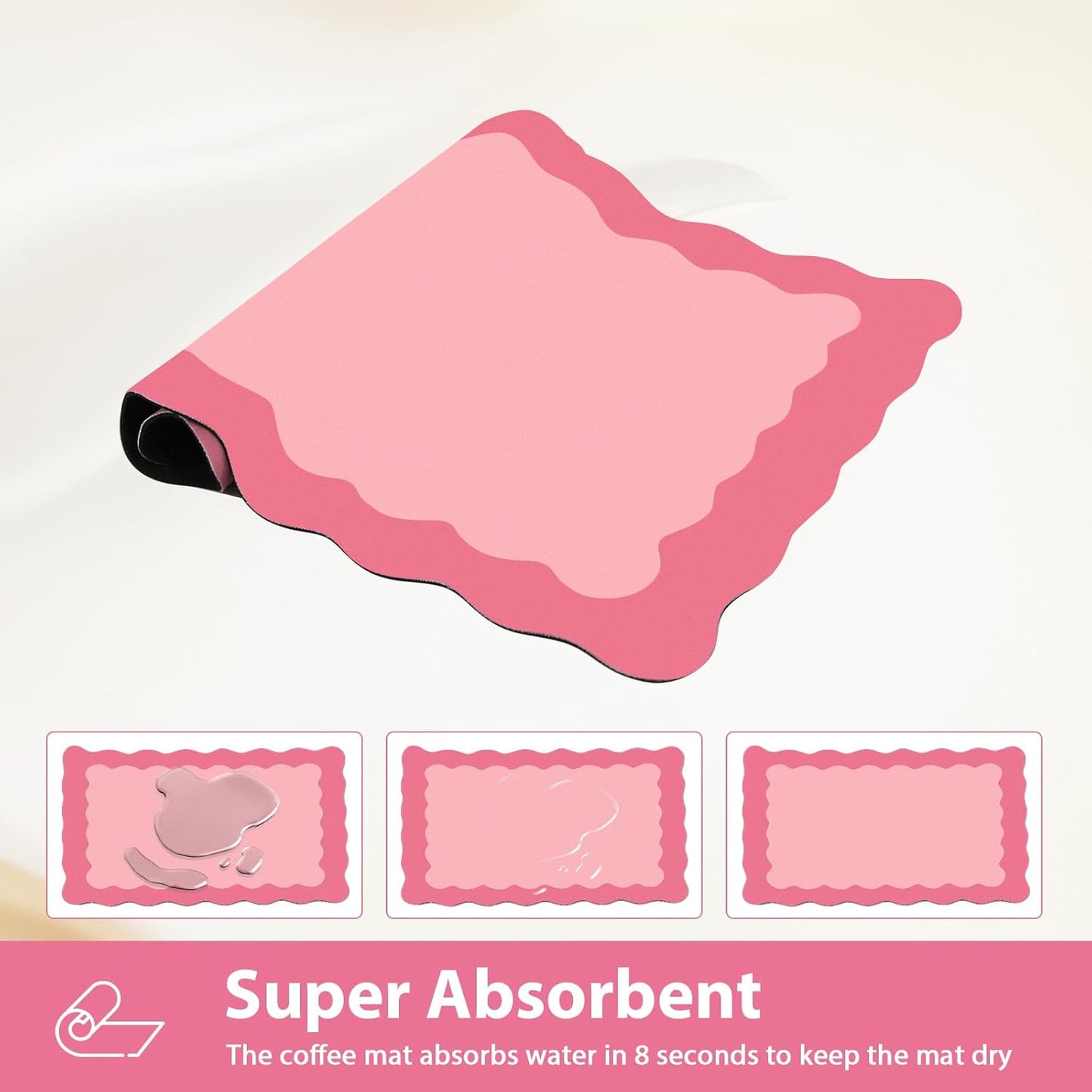 Scalloped Coffee Bar Mat for Countertop, Cute Dish Drying Mats for Kitchen Counter, Diatomite Absorbent Mat for Coffee Station, Kitchen Aesthetic Decor(16"x24", Rose Pink)