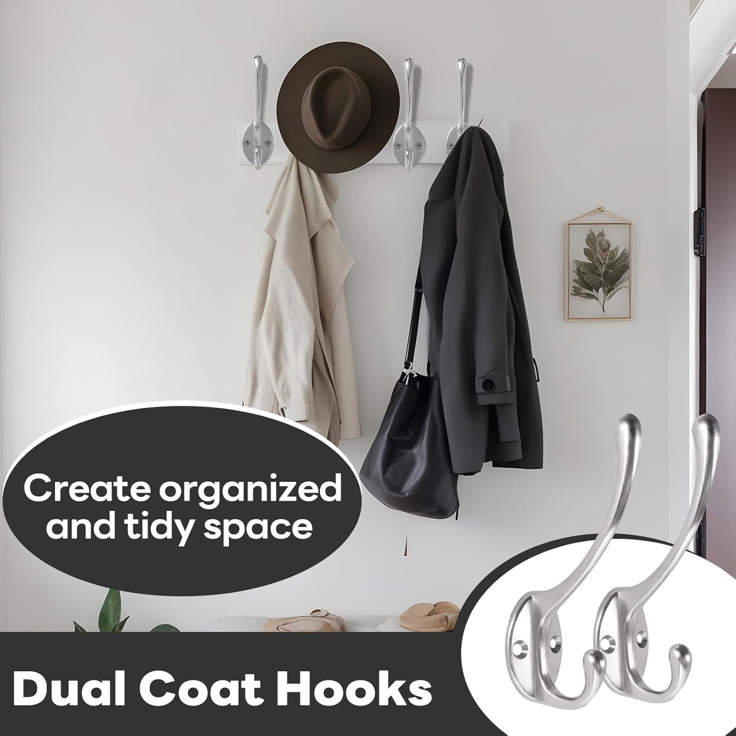 Wall Hooks for Hanging, 20-Pcs Heavy Duty Metal Coat Hooks, for Living Room, Bathroom, Kitchen, Bedroom for Coats Towel, Hat, Key, Closet, Bag (Silver)