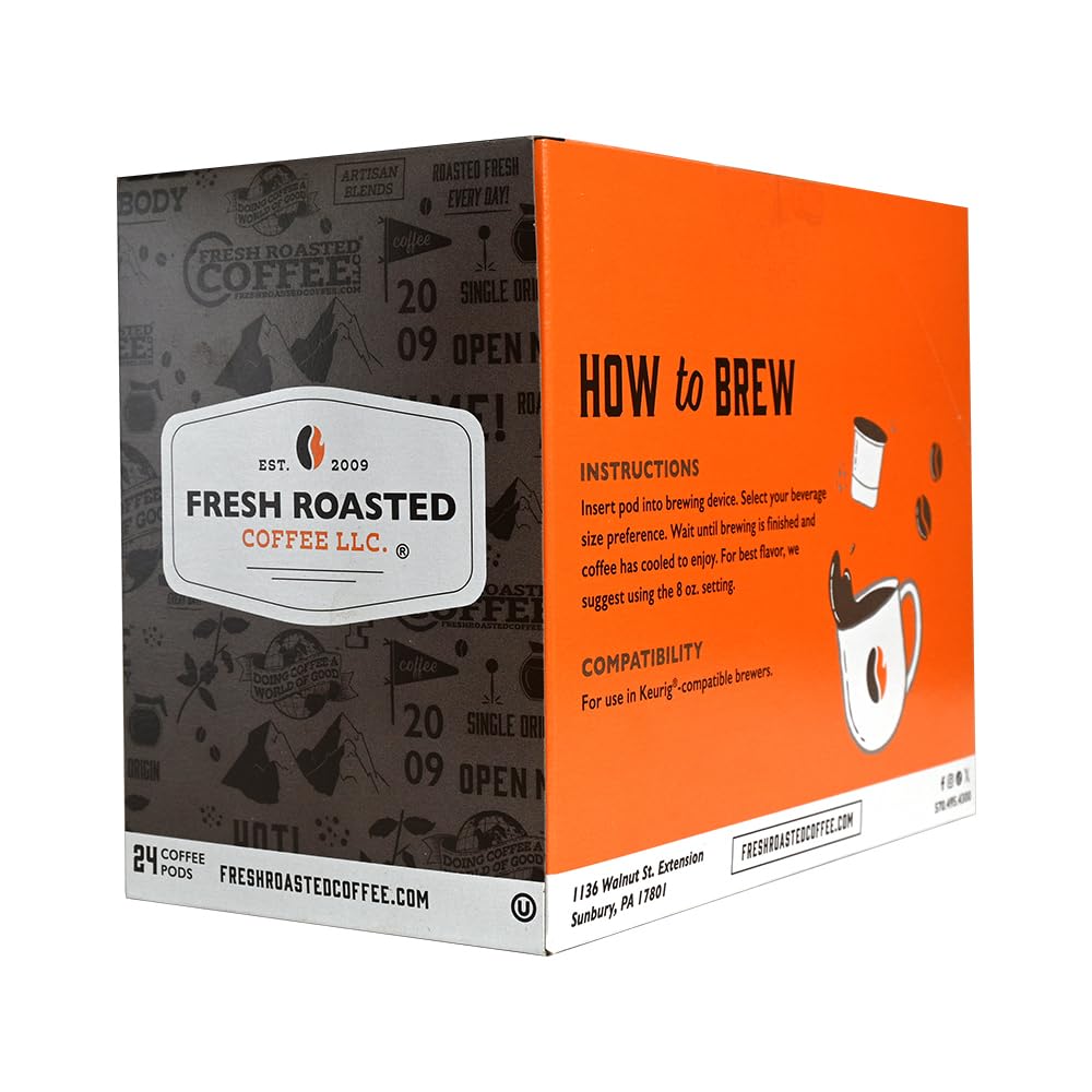 Fresh Roasted Coffee, Organic Honduran Marcala | USDA Organic, 100% Single Origin, Kosher | Medium Roast 24 Pods for K Cup Brewers