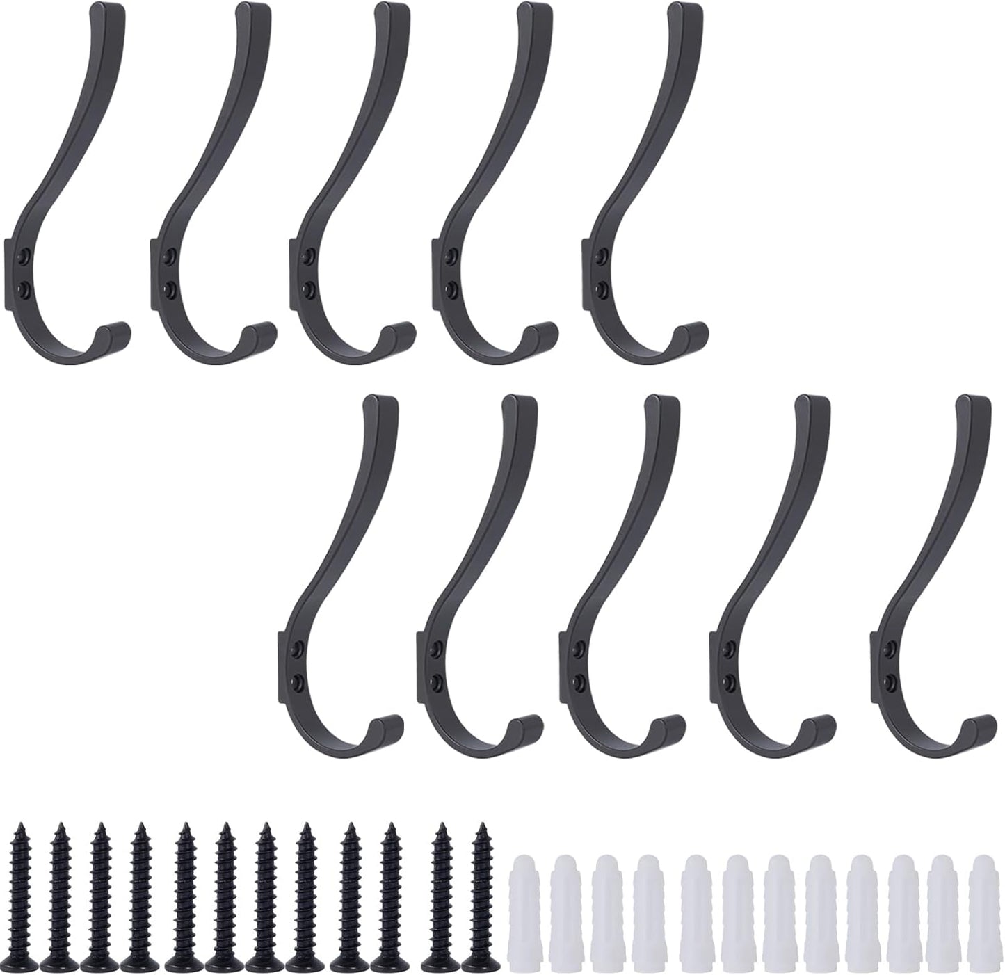 10 Pack Hanging Coat Hooks Wall Mount, Coat Hanger Wall Hangers, Metal Hooks for Hanging Heavy Duty, Screw in Hooks for Hanging Towels, Clothes, Backpack, Hat, Bag, Jacket, Key, Robe, Backpack Grey