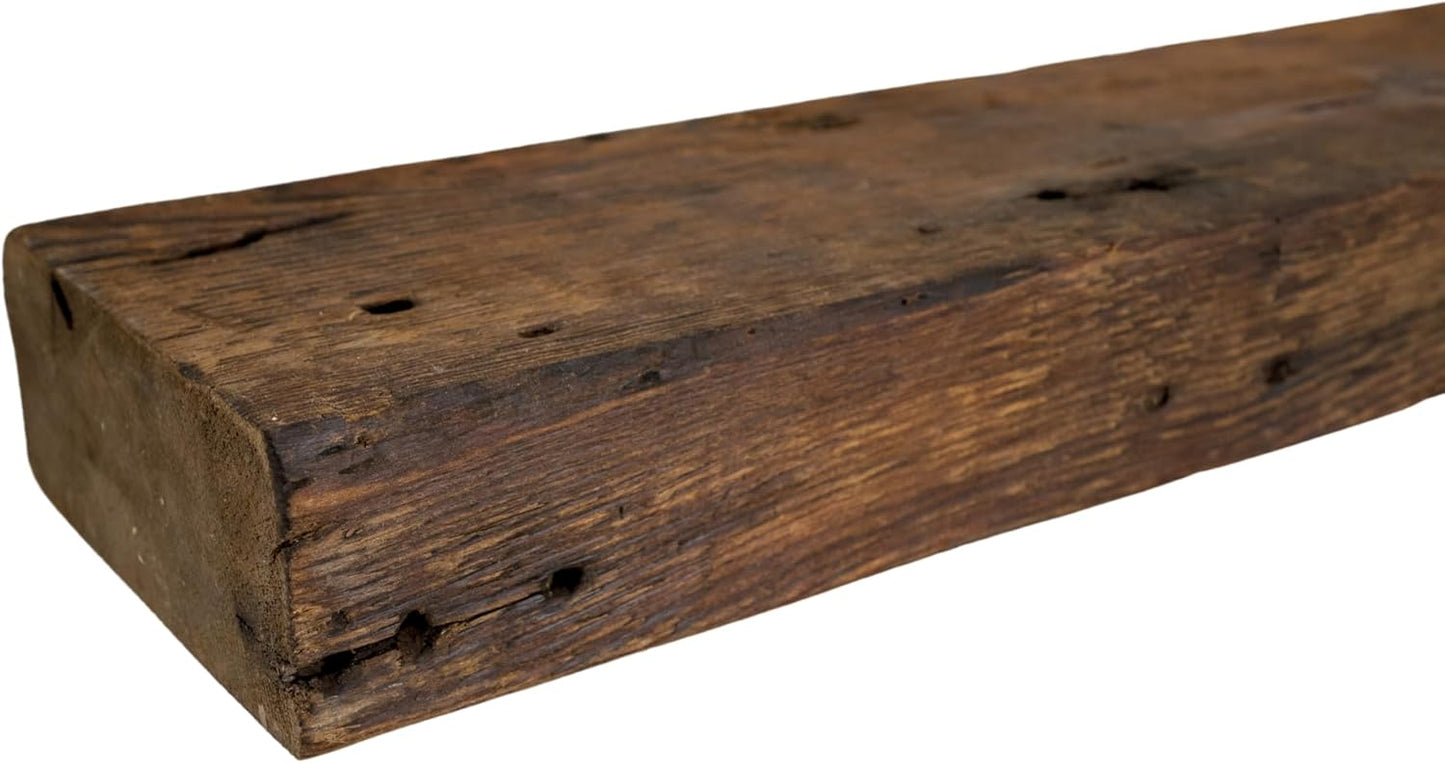Modern Timber Craft Reclaimed Wood Fireplace Mantel Shelf | Solid Rustic American Barnwood with Floating Shelf Brackets | 2.75" Thickness | 42" L x 10" D, Rustic Original - Oiled