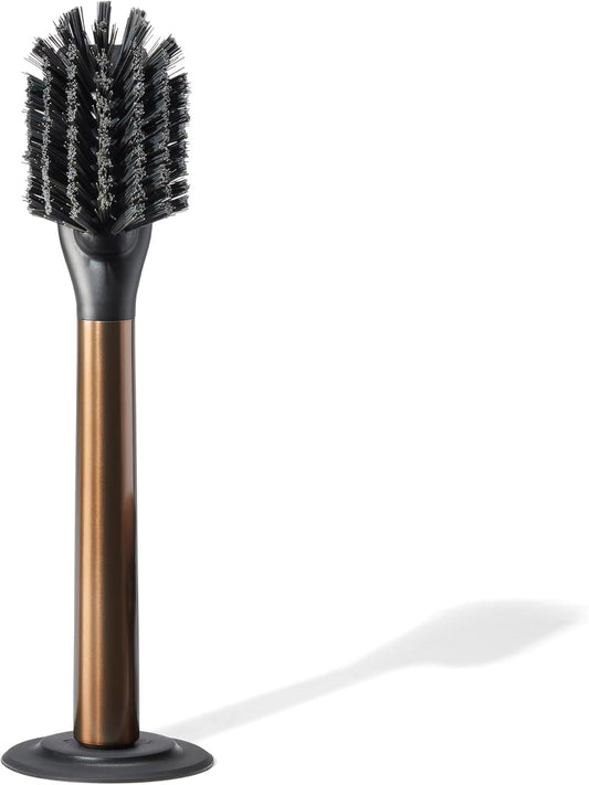 Ionic Dish Brush, Magnetized to Stand Upright, Stainless Steel with Replaceable Head, Bronze