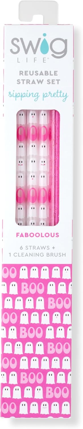 Swig Life Reusable Straws Faboolous + Pink Glitter Tall Straw Set & Cleaning Brush, Each Straw is 10.25 inch Long (Fits Swig Life 20oz Tumblers, 22oz, and 32oz Tumblers)