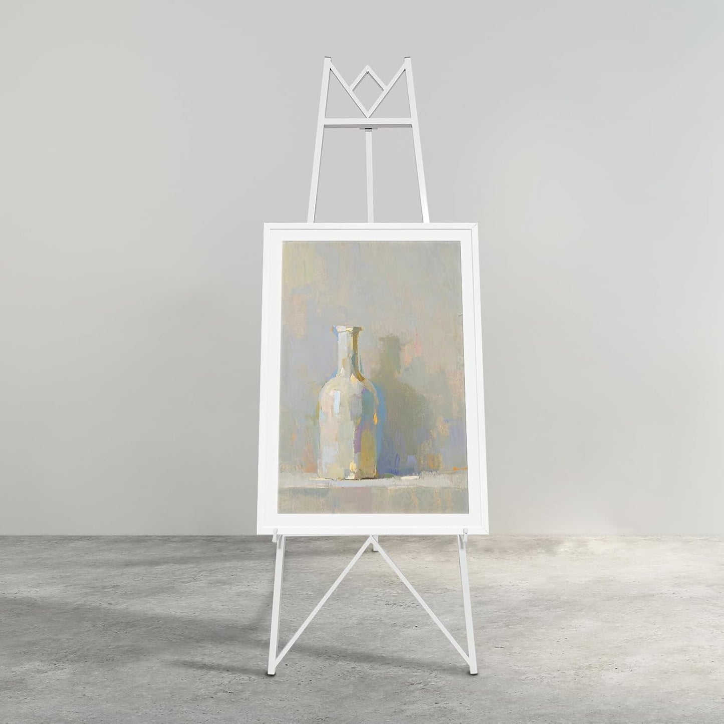 58 Inch Iron Adjustable Arts & Crafts Easels,Metal Easel Stand with Chain Support for Mirror,Floor Easels for Display Wedding Sign(White)