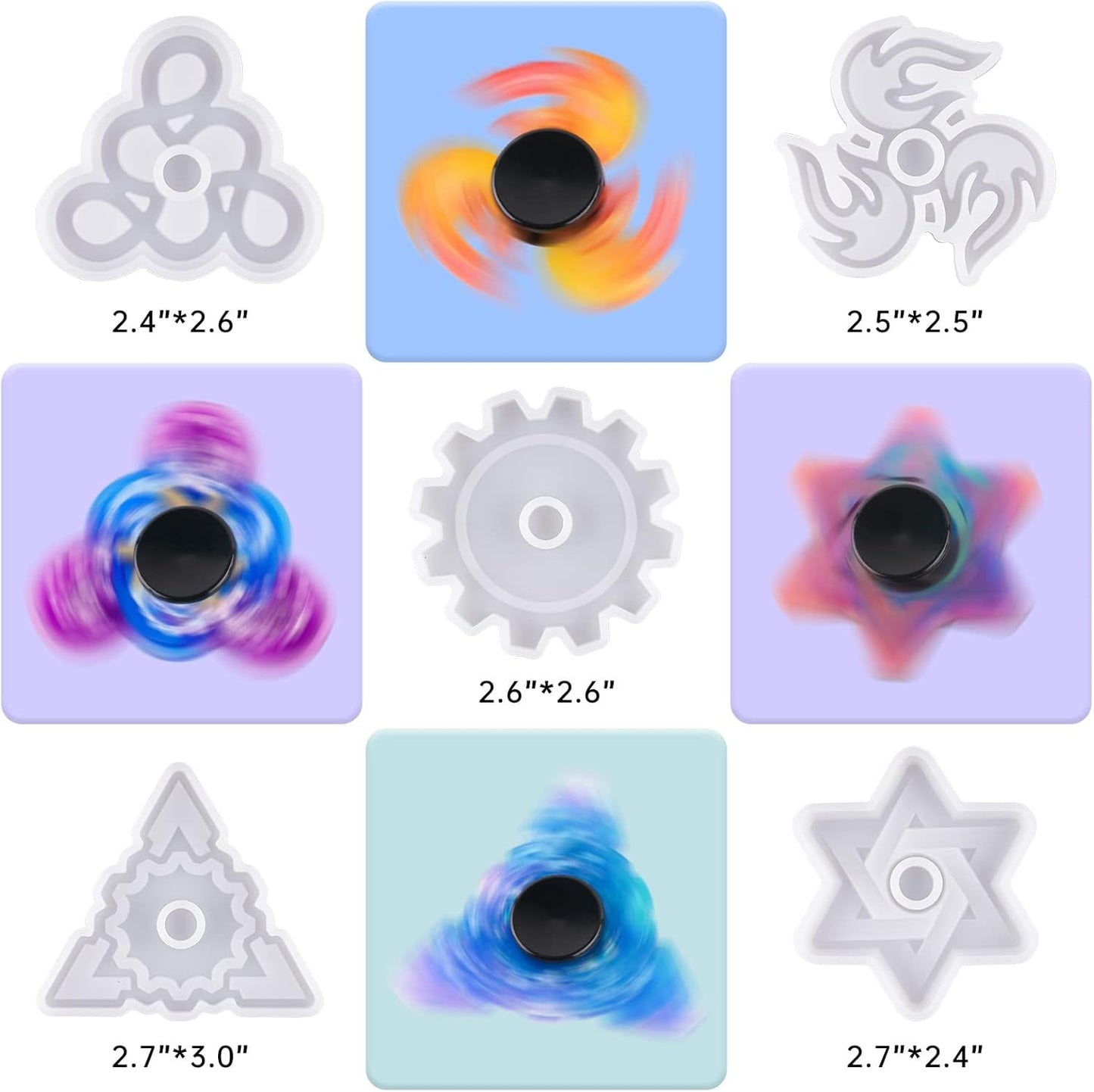 NiArt Fidget Finger Spinner DIY Epoxy Resin Casting Silicone Mold Kit 5 Molds with 10 Bearings Set, Stress Reliever Hand Fidget Toy Gift for Kids and Adults Art Crafts Home Decorations Jewelry (Set A)