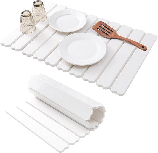 Extral Large Quick Dry Stone Drying Mat for Kitchen Counter,24x16 Inch Collapsible Eco-Friendly Absorbent Diatomaceous Earth Mat for Dishes Cups,Dish Drying Mats (White-Love Shape, 24x16 inch)