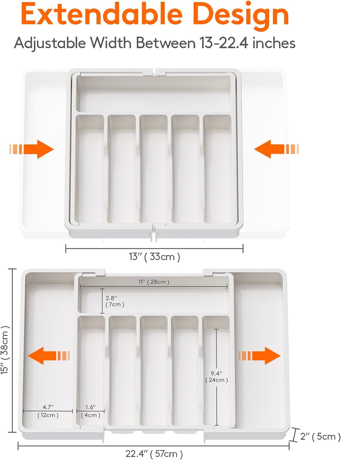 Lifewit Silverware Drawer Organizer, Expandable Utensil Tray for Kitchen, BPA Free Flatware and Cutlery Holder, Adjustable Plastic Storage for Spoons Forks Knives, Large, White