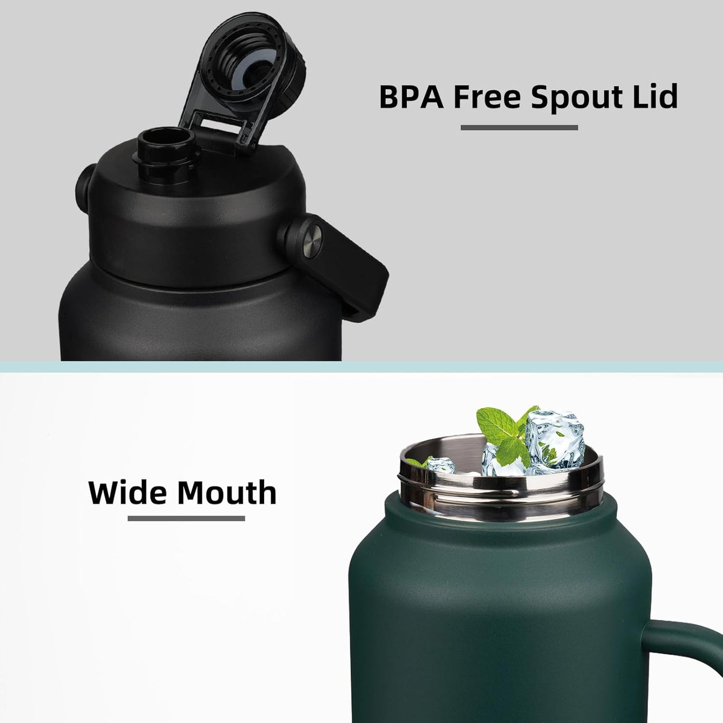 BJPKPK 87oz Insulated Water Bottle with Handle, Large Dishwasher Safe 2/3 Gallon Water Bottle, BPA Free Water Jug, Wide Mouth Metal Water Bottle with Anti-slip Bottom, Army Green & Black