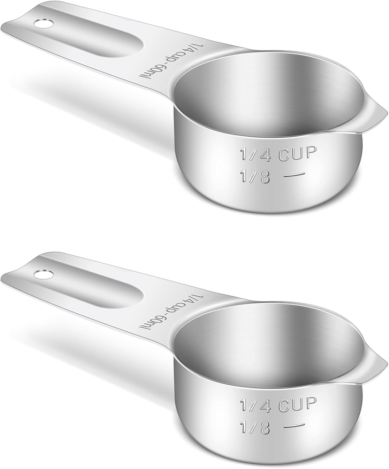 2PCS 1/4Cup (60ml, 2oz) Single Measuring Cup, Stainless Steel Measure Scoop, Metric and US Measurement, Heavy Duty, Dishwasher Safe