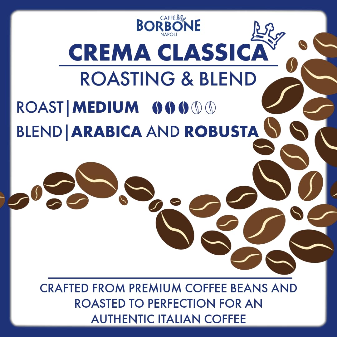 Caffe Borbone Whole Bean Coffee, Medium Roast Arabica and Robusta Blend, Crema Classica, Full-Bodied and Balanced Italian Coffee, 2.2 lb Bag