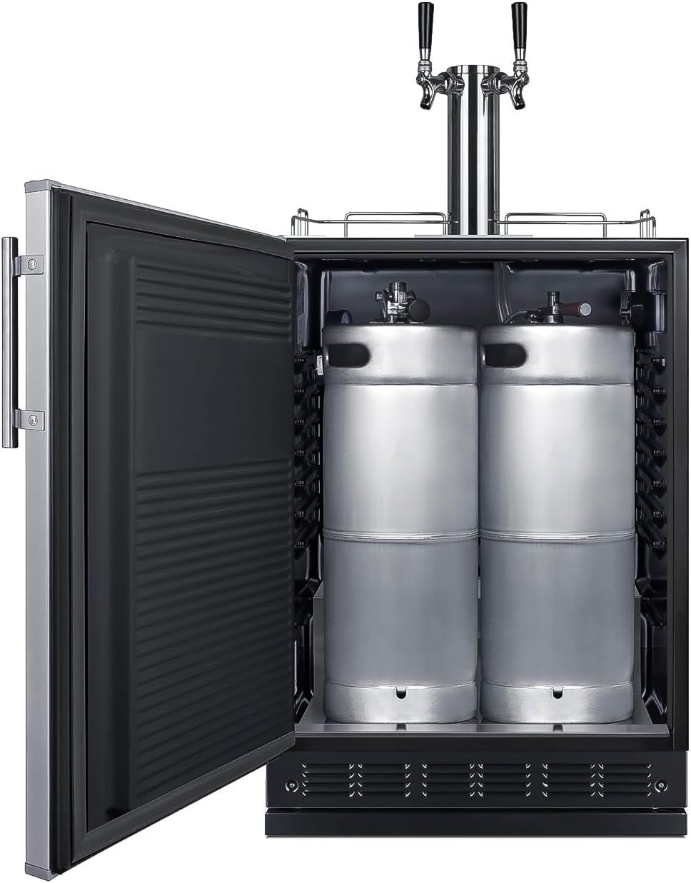 Summit Appliance 24" Wide Beer Kegerator/Refrigerator Combo, Black Interior, Caster Wheels, Residential/Commercial Use (LHD, Beer)