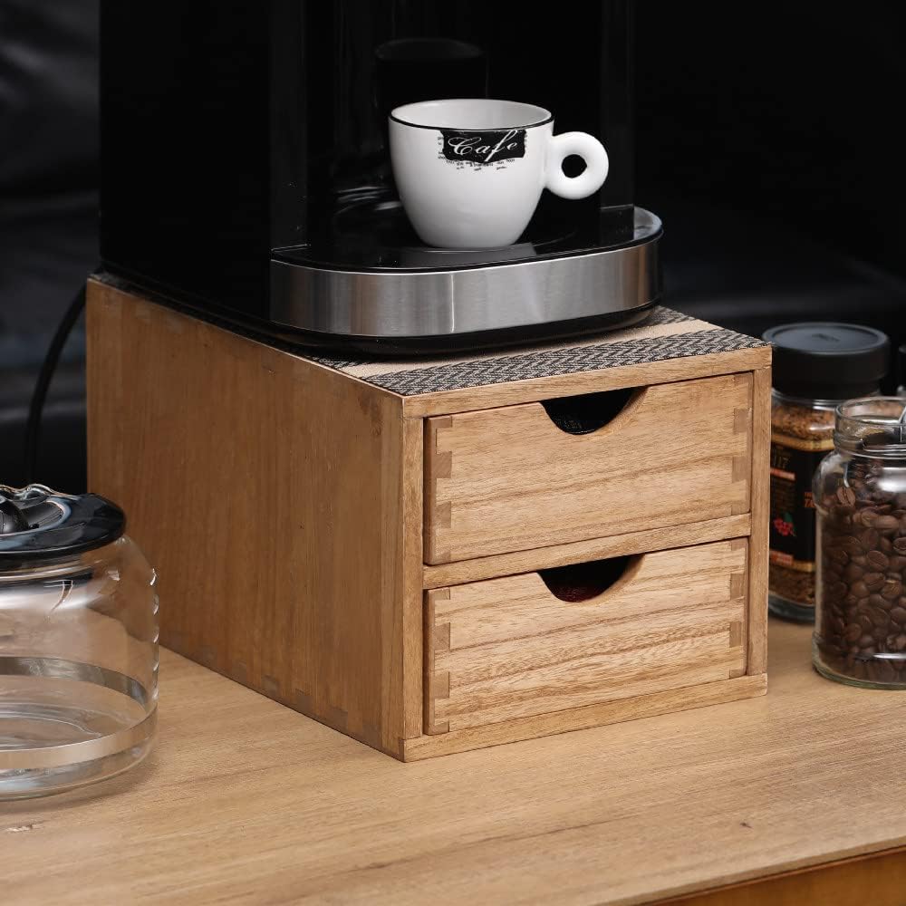 Drawer Holder for Coffee Brew - Kitchen Machine Stand Shelf Contertop - Serve Coffee Station and Pod Capsule Storage Organizer for Home Decor Office Storage Solution 2-Tier CF2D2C-Light