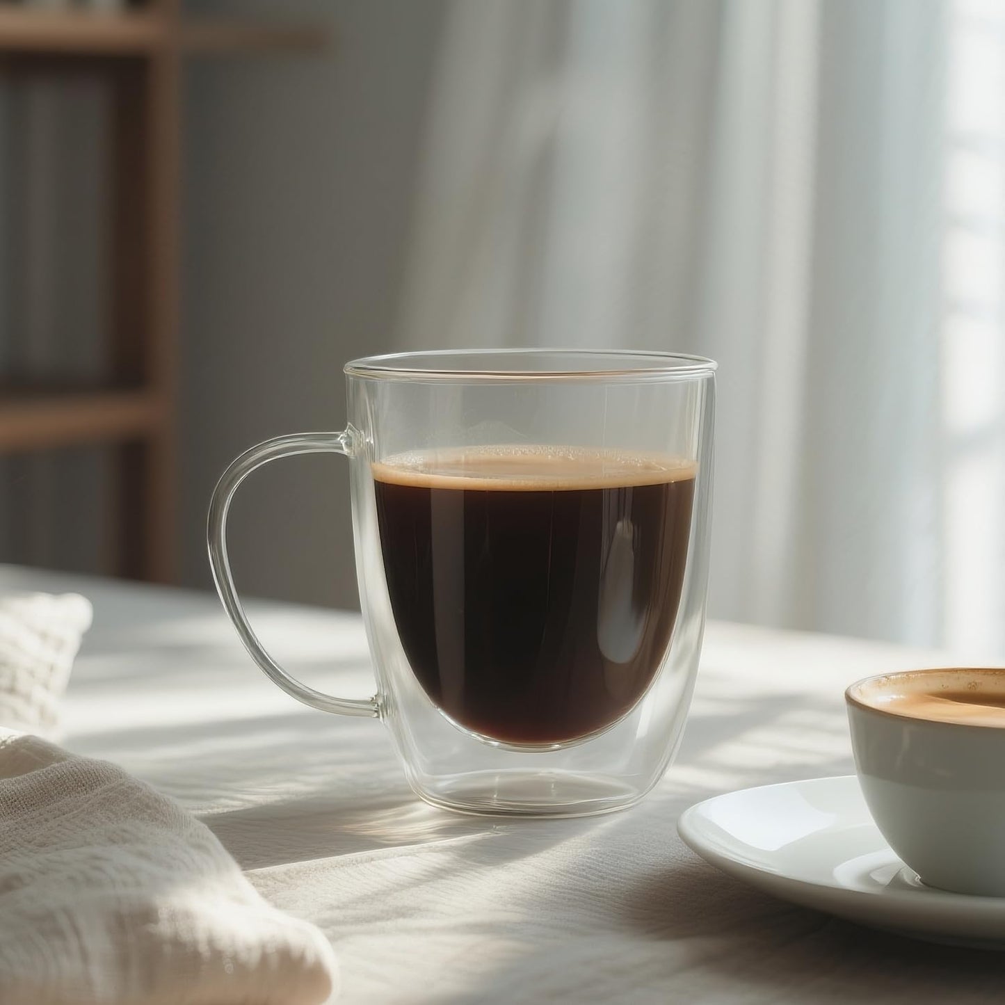 Double Wall Glass Coffee Mugs 12 OZ, Clear Coffee Cup With Handle,Insulated Coffee Mugs Set of 6 With Spoons Perfect for Espresso, Cappuccino, Latte, American,Tea Bag, Beverage