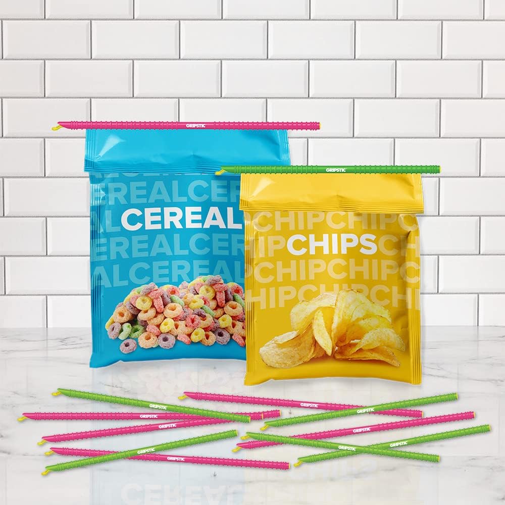 GripStic Bag Sealer. Reusable Chip Clips, Bag Clips For Food. Patented. Airtight & Waterproof Bag Clips for Food Storage. Clip Chip For Chips and Other Food Bags. (6) 11.25" and (6) 13.75" GripStics.