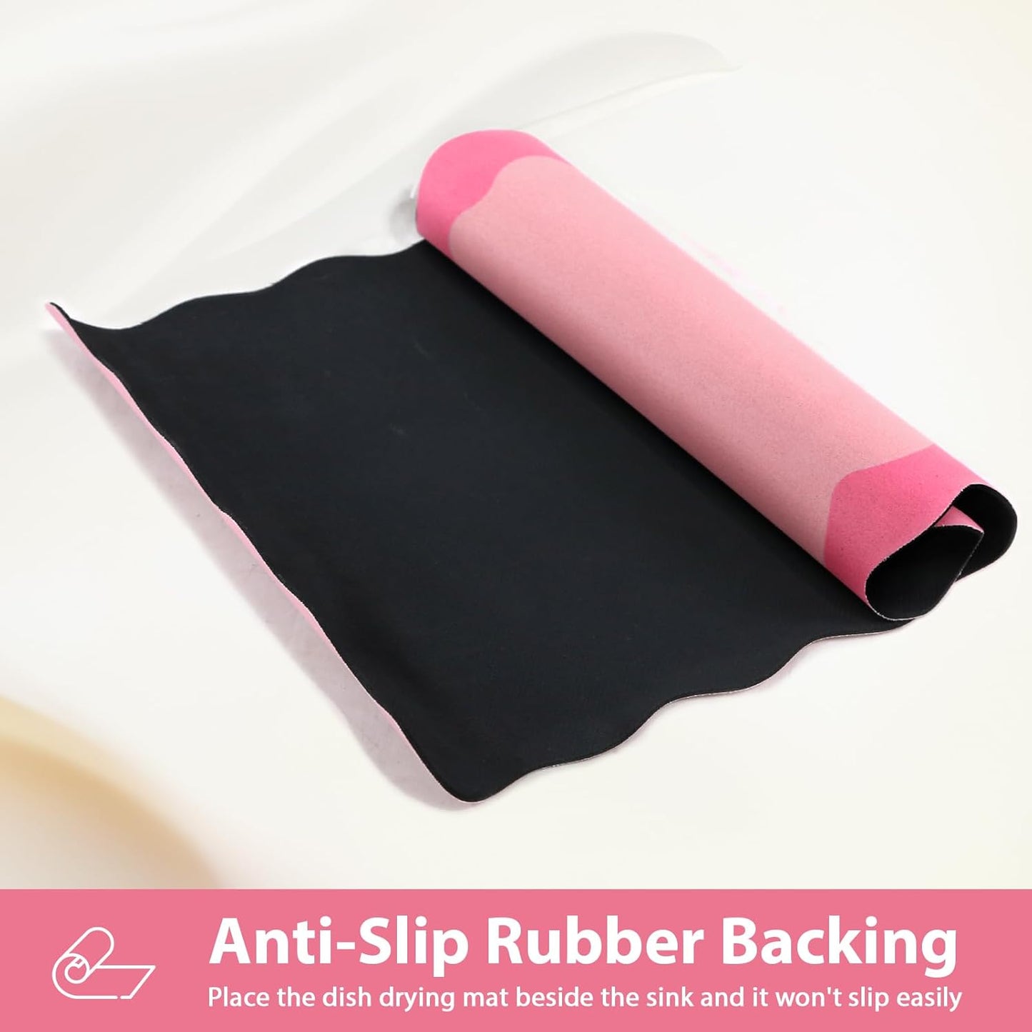 Scalloped Coffee Bar Mat for Countertop, Cute Dish Drying Mats for Kitchen Counter, Diatomite Absorbent Mat for Coffee Station, Kitchen Aesthetic Decor(16"x24", Rose Pink)