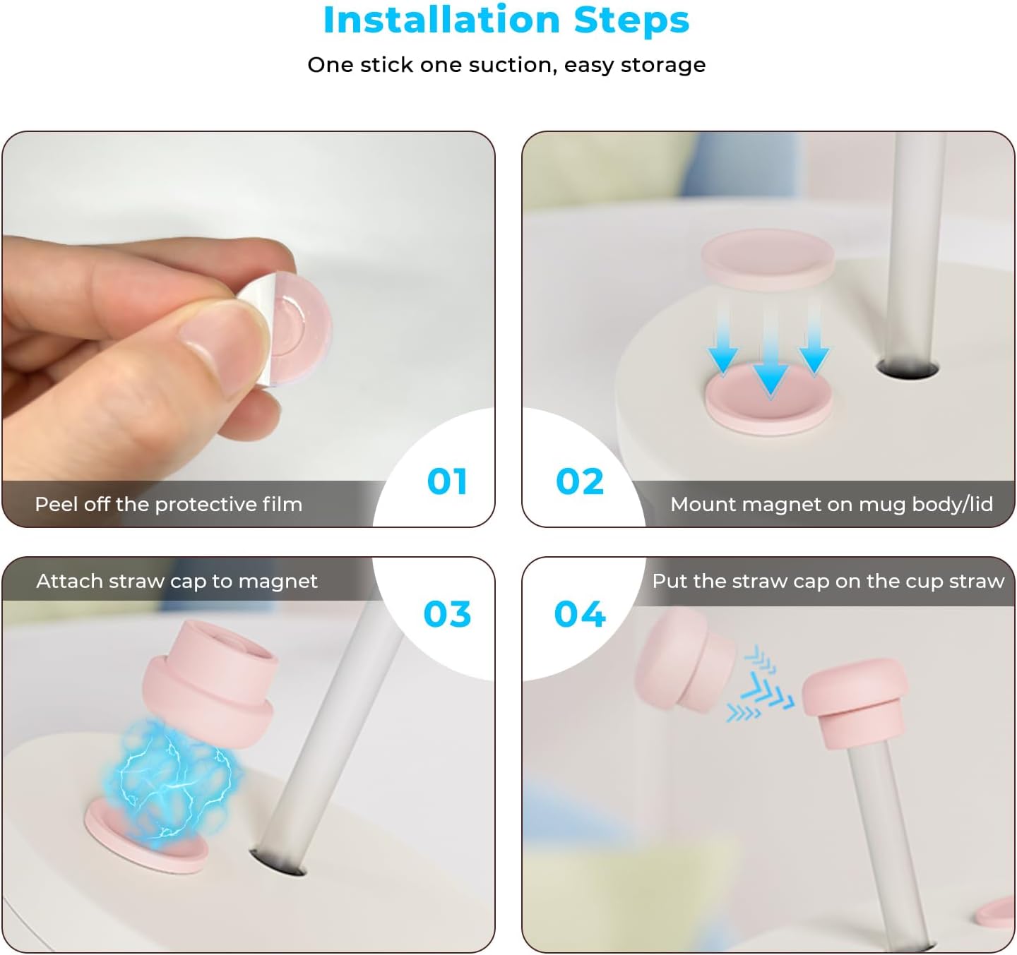 4-Pack Magnetic Straw Caps for BrüMate All Era & Resa Tumblers - Fits 0.31-0.47" Straws, Silicone Self-Adhesive Magnetic Lid Toppers Cap for Stanley 2.0/1.0 40oz 30oz Cup Straws (Multicolor)
