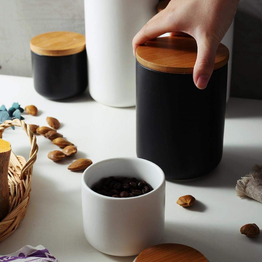 YYW Ceramic Food Storage Jar Containers Kitchen Canisters with Airtight Seal Lid for Coffee Beans Sugar Spices (Large Black)
