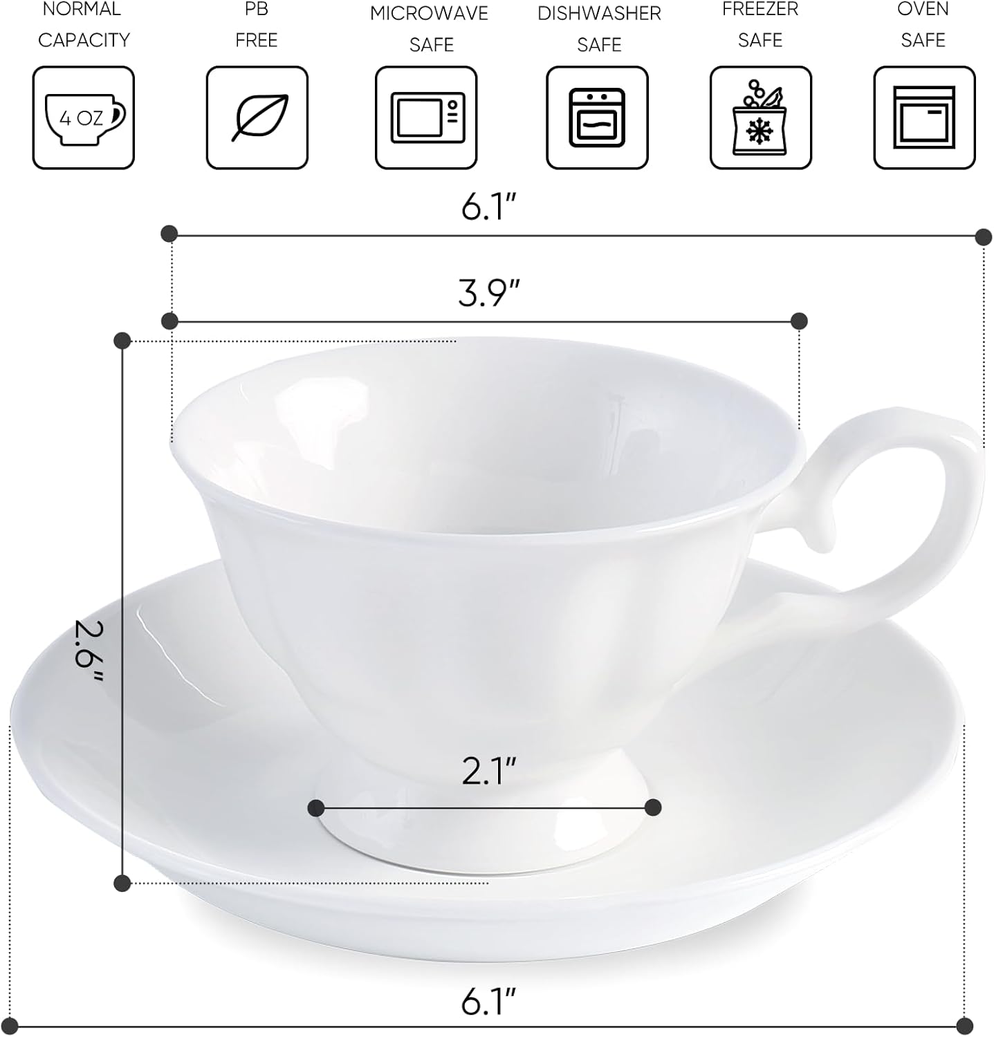 Fine Bone China Coffee Cups with Saucers, Set of 4 Vintage British Royal Style Ceramic Tea Cups, 4 Oz Small Tea Cup and Saucer Set for Afternoon Tea or Gift