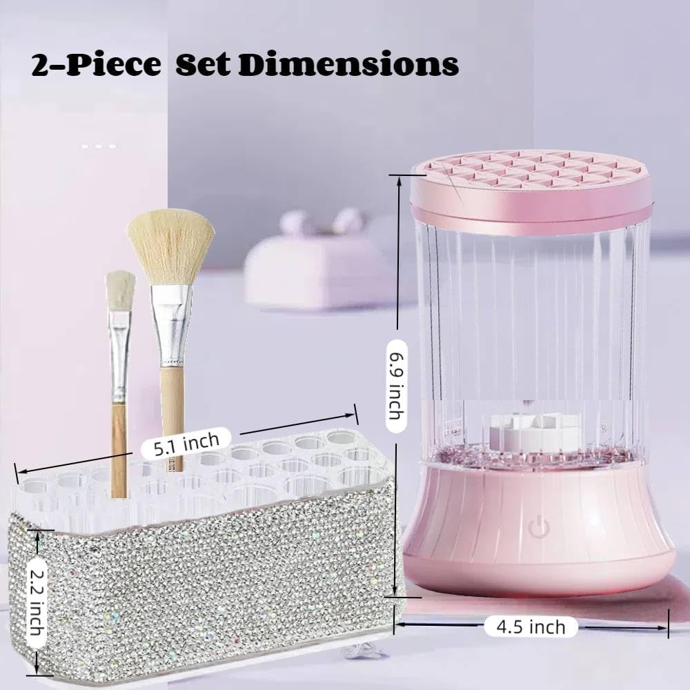Cordless Electric Paint Brush Cleaner,Rinse Cup,Brush Rinser for Painting, Brush Cleaning Washer Rinser for Acrylic, Watercolor Painting,Bling Brush Holder (1, Bling Pink)